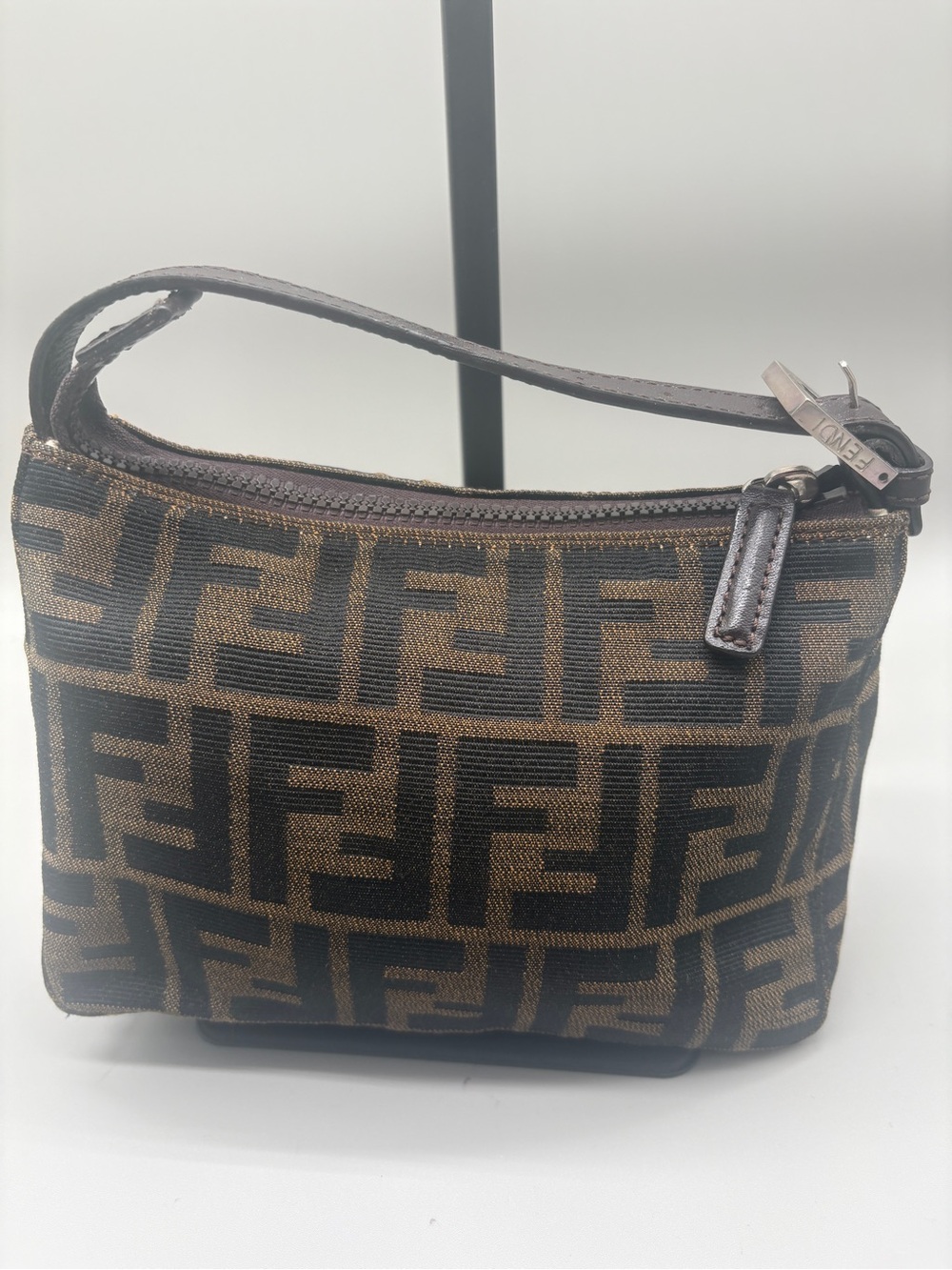 Fendi Zucca FF Monogram Mini Pochette Shoulder Bag Brown Canvas Y2K